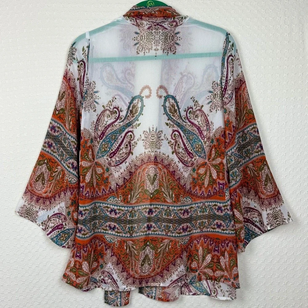Soft Surroundings Sheer Paisley Kimono Cardigan Topper Women PXS Boho Open Front